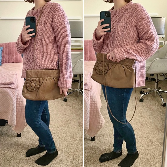 Saddle River Brown Faux Leather Paisley Flower Applique Frame Crossbody Bag - Picture 7 of 7